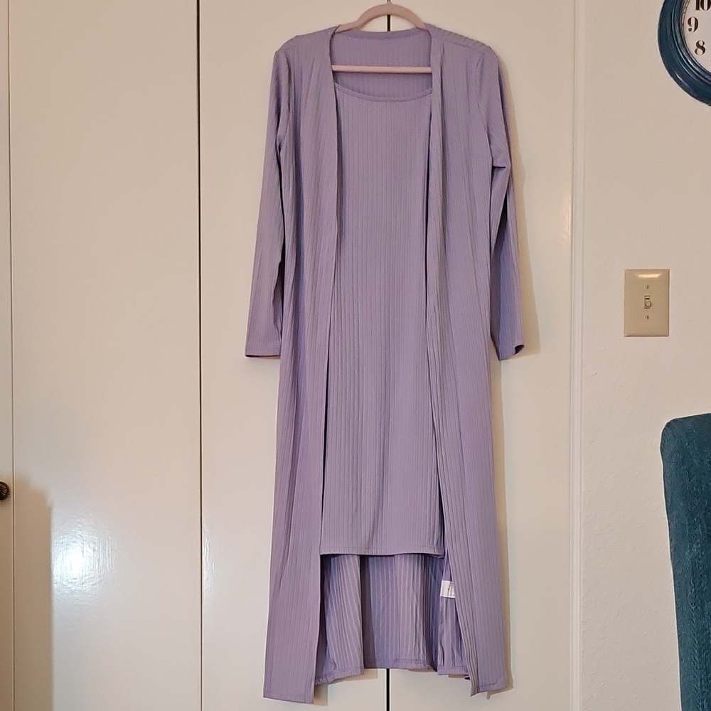 Chic Lavender Ribbed Maxi Dress 2-piece
